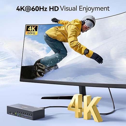 8 Port KVM Switch 2 Monitors 8 Computers 4K@60Hz EDID Simulation,8 PC HDMI Displayport Dual Monitor KVM Switch with 4 USB 3.0 Ports, Audio, RS232, Wired Remote, 12V Adapter & 8 USB Cables