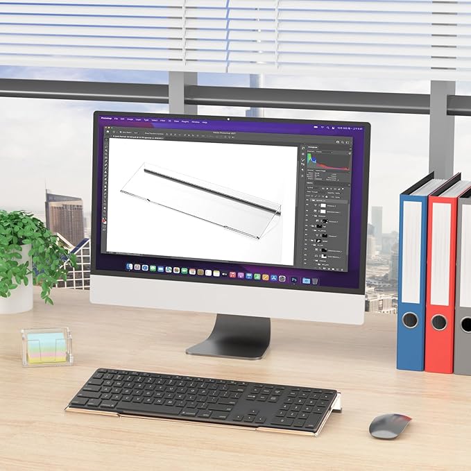 Computer Keyboard Stand Holder - Ergonomic Acrylic Keyboard Stand for Desktop Comfortable Keyboard Tray Riser with Silicone Anti-Slip Strip for Home School Office Desk Accessory 2 Pack, Clear
