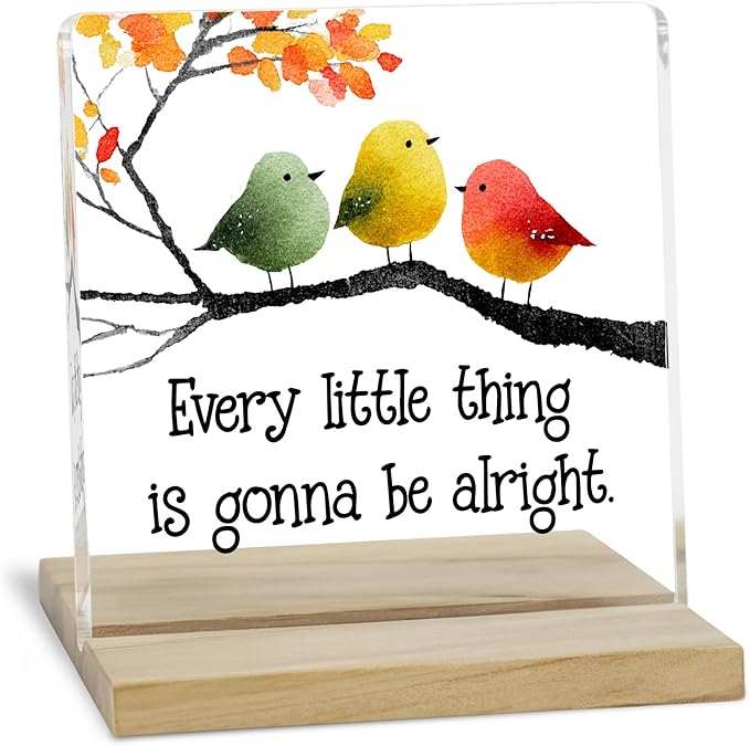 Inspirational Birds Desk Decor Sign, It's Gonna Be Alright Acrylic Plaque for Home Office