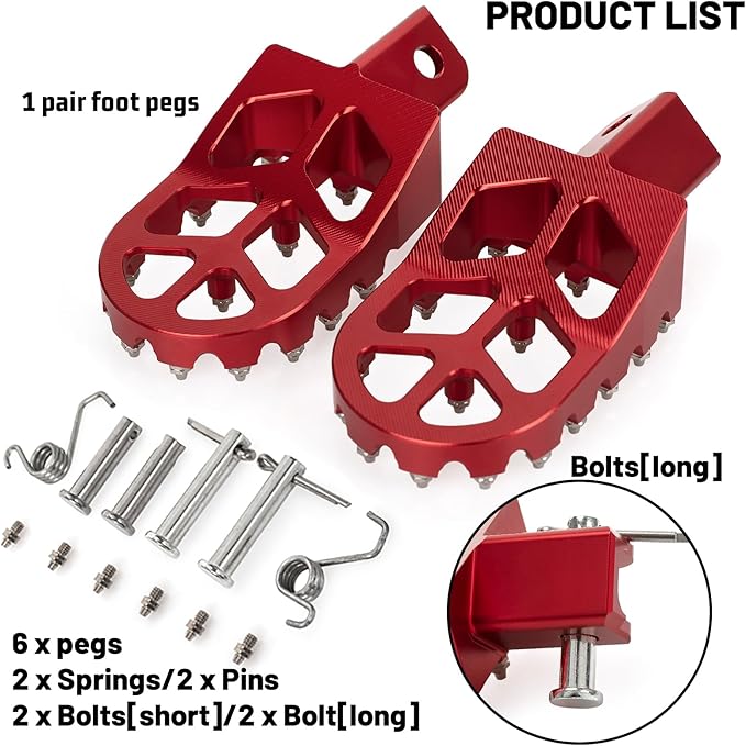 XINGWU Dirt Bike Footpegs Wide Foot Pedals CNC for CRF50 CRF70 CRF110 XR50 XR70 XR110 SSR CT200U KAYO SDG Pit Bike 50cc 70cc 80cc 90cc 100cc 110cc 125cc 150cc Mini Bike Foot Pegs Footrest Red