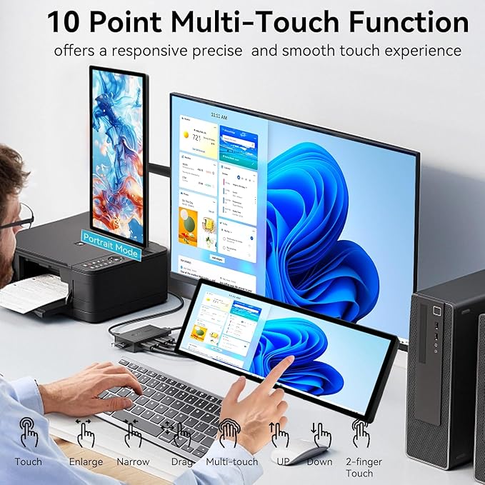 12.3 Inch Touchscreen Monitor, FHD IPS 1920x720 Stretched Bar LCD Touch Display Screen, Travel Portable Touch Screen Secondary Display for Computer Windows macOS Aida64 GPU CPU RAM Monitoring