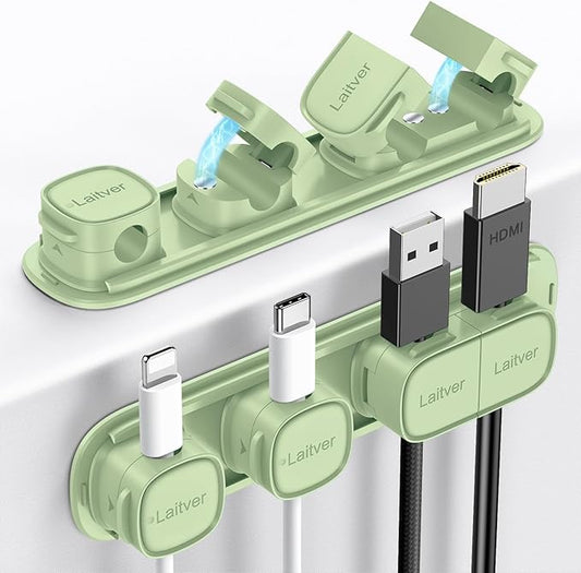 6 Pack Magnetic Cable Clips [1s Open/Lock], Laitver Cord Organizer Holder Strong Adhesive Desk Cable Management- Organize Charging Cords Neatly for Home, Office, Car,Desk, Nightstand-Cyan