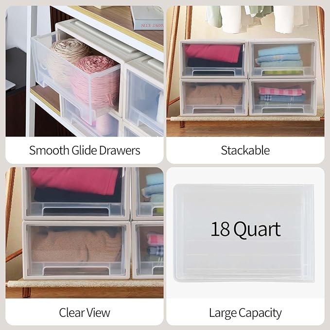4-Pack Drawer Tower, 4-Tier Plastic Storage Organizer Unit, Multi-Purpose Container Drawers for Bedroom, Bathroom, and Office Organization