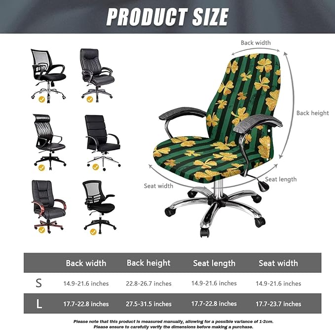 Talayituse Shamrock Stripe Print Office Chair Covers, Stretch Computer Chair Cover Universal Boss Chairs Covers Modern Simplism Style High Back Chairs Slipcover St Patrick's Day Decor, Small