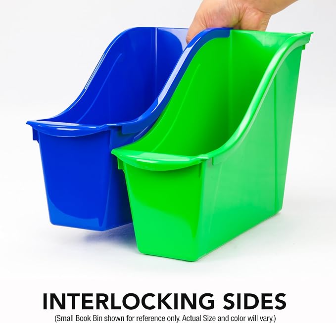 Storex Large Book Bin, Interlocking Plastic Organizer for Home, Office and Classroom, Purple, 6-Pack (71117U06C)