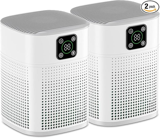 2 Pack Air Purifiers for Home Bedroom up to 2190ft², Honeyuan H13 HEPA Air purifier with 360°Air Intake, 3 Fan Speeds, White