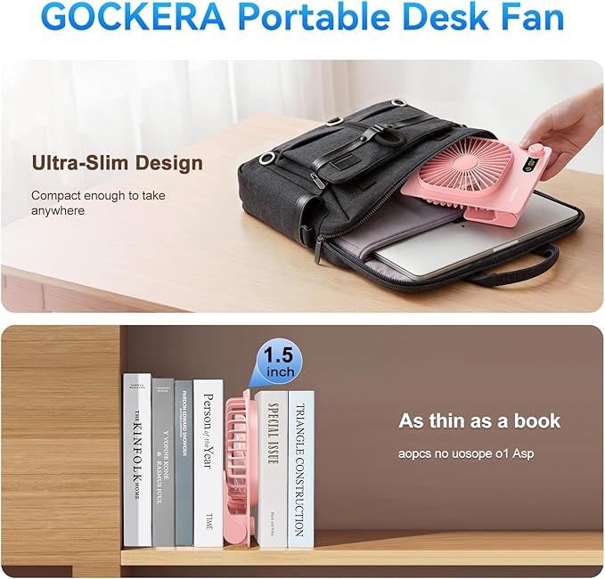 Desk Fan, 6.61''Ultra-thin Battery Powered Fan with Powerful Wind,100 Speeds Adjustable&Digital Display,Timer,Ultra-quiet Small Portable Fan for Bedroom,Office,Travel (Pink and Black, 5000mAh)