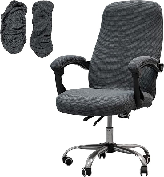 Melaluxe Office Chair Cover with Armrest Covers， Universal Stretch Desk Chair Cover, Computer Chair Slipcovers (Size: L) - Dark Gray