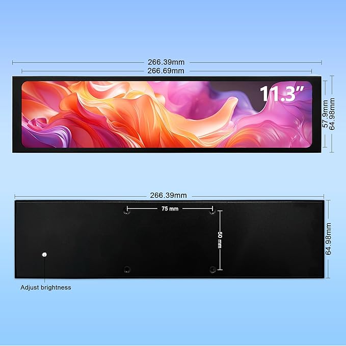 11.3 Inch Mini Monitor - FHD IPS1920x440 LCD Display, Computer Secondary Screen, CPU Temp Monitors with Casing for PC Case Temp Windows macOS Aida64 CPU GPU Monitor