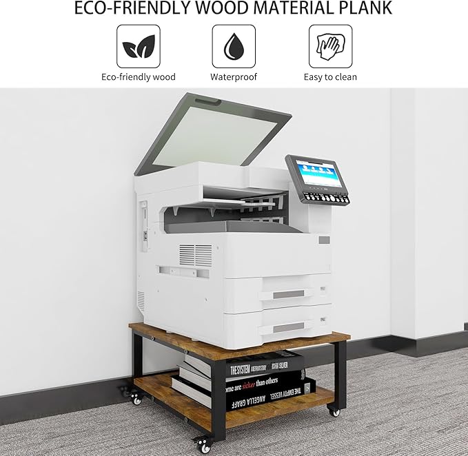 Natwind 2 Tier Laser Printer Stand,23.6''x23.6''x12.6'' Large Printer Table Copier Stand,Heavy Duty Rolling Printer Cart with Wheels for Home Office (Retro)