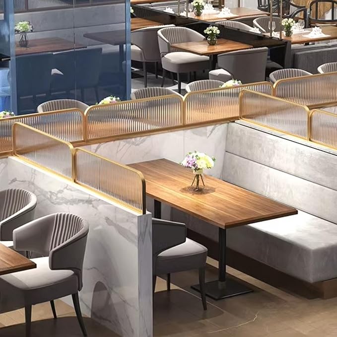 Striped Tempered Glass Dividers for Dining Areas, Metal Hotel Bar Countertop Low Fence Divider, Restaurant Booth Office Privacy Screen Panel Partition