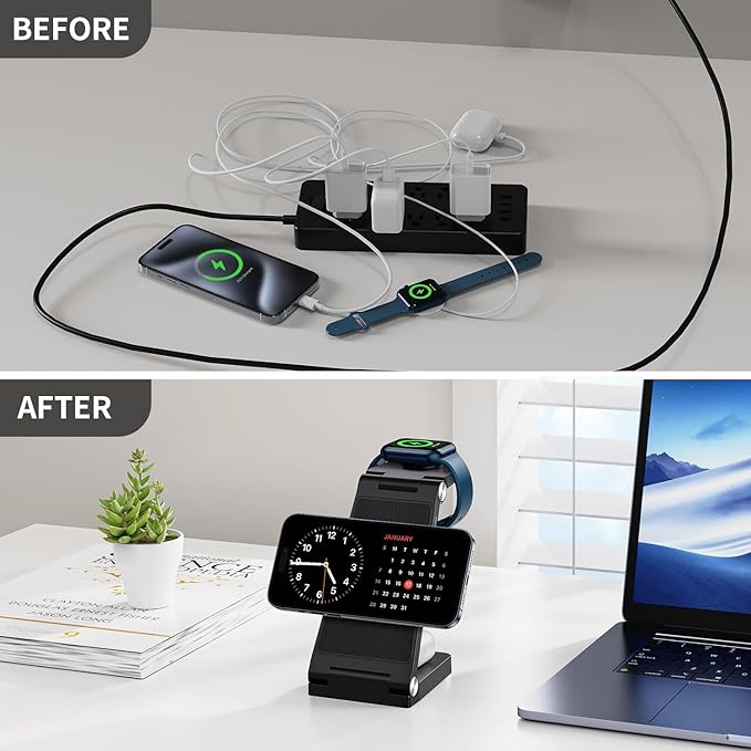 2026 Traveling Wireless Mag-Safe Fast Charging Station, Magnetic 3 in 1 Charger with Light for iPhone 16 15 14 13 12 Pro Max Plus, Apple Watch Series & AirPods 4 3 2 Pro - Gifts for Wife & Husband