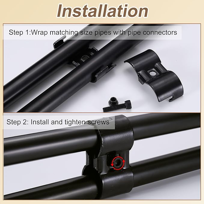 uxcell 4 Pcs Double Port Parallel Pipe Clamps, 1-1/8" Saddle Metal Connectors Corner Pipe Fittings End Rails Clamp with Screws for DIY Shelf Garden Support, Black