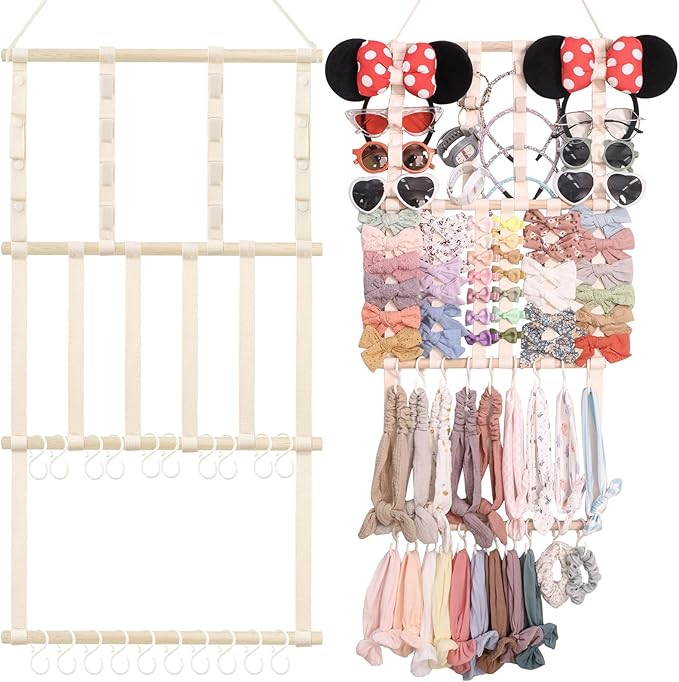 POVETIRE Headband Holder Hair Bows Organizer for Girls, Baby Headbands Hair Accessories Organizer Storage Wall Hanging Decor for Toddler Girls Room
