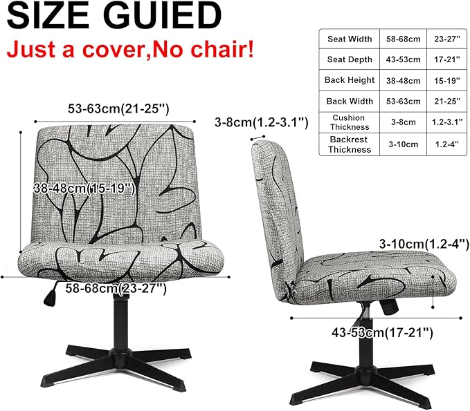Iauddy Armless Criss Cross Office Desk Chair Cover Slipcover,Accent Mid Back Wide Swivel Task Vanity Slipper Chair Protector Stretch Removable Without Arms for Accent Chair