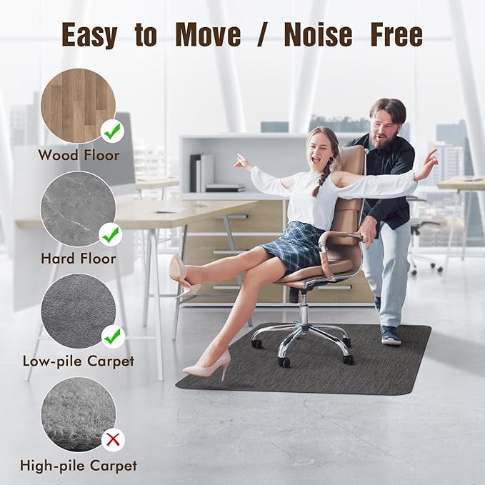 Blvornl Office Chair Mat for Hardwood Floor and Low Pile Carpet, 47.2"x 60" Desk Chair Mat for Hard Wood, Anti-Slip Hard Floor Protector Rolling Chair Mats, PVC Mat Desk Rug for Home, Black