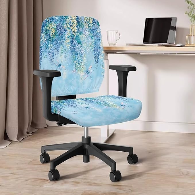 Lavender Dragonfly Office Chair Covers Removable Computer Chair Cover Stretchable Desk Rotating Chair Slipcover Universal Fit for Most Wheelchairs,Gaming Chairs Gifts for Women