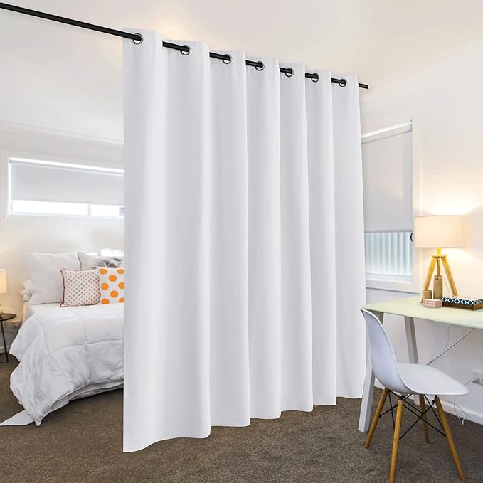 RYB HOME Privacy Curtain for Sliding Glass Door, Light Block Noise Reduce Insulated Curtain Screen Ceiling to Floor for Locker Room Basement Bedroom Closet, 100 inch Wide x 96 inch Long, Greyish White