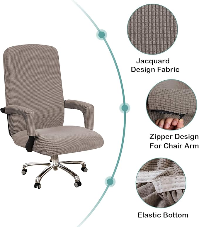 Turquoize Office Chair Cover - Stretch Computer Chair Cover with Arms, Universal Removable Slipcovers for Dogs, Cats & Pets, Taupe