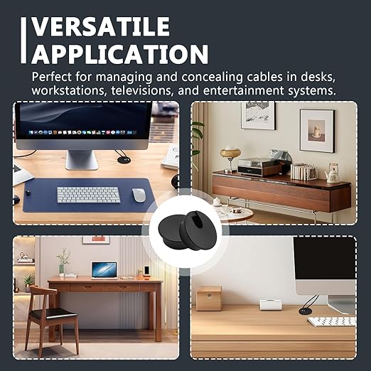 8pcs 1-3/4 Inch Desk Grommet with Drilling Hole Saw, Plastic Desk Hole Cover, Black Cable Hole Cover, Desk Hole Grommet for Wire Cord Organizing Office Computer Desk