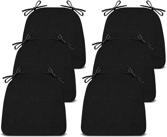 IASEAHK Chair Cushions for Dining Chairs Set of 6, Non Slip Kitchen Chair Pads, 17" x 16" x 2", Indoor Dining Chair Cushions with Ties, D-Shaped Seat Cushions for Kitchen Chairs, Black