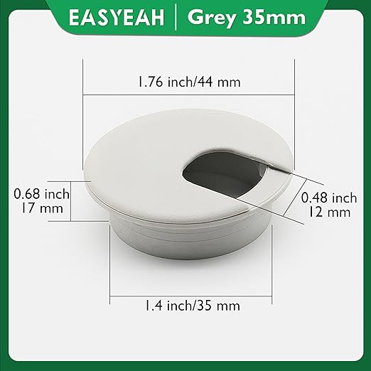 EASYEAH 2 Pcs Desk Grommet 1-3/8" / 35 mm, Desk Cord Hole Cover, Cable Grommet ABS Plastic, Desk Hole Grommet for Home & Office Pc, Detachable Cable Cord Organizer-Light Grey
