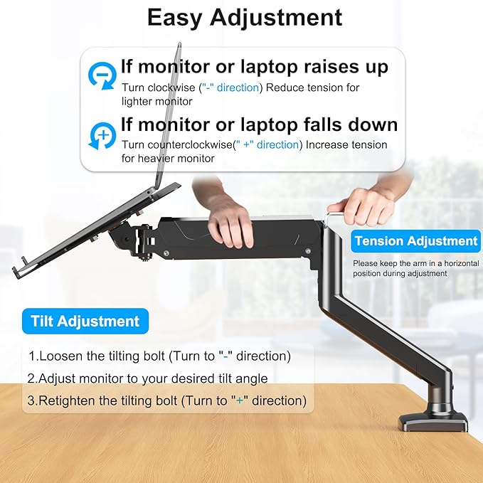 Laptop Stand Desk Mount, 2 in 1 Function, Gas Spring Arm Fits Max 17" Notebook and 32" Computer Screen, Single Monitor Mount with Laptop Tray, Holds up to 17.6lbs