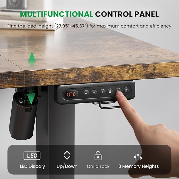SIAGO Electric Standing Desk Adjustable - 63 x 24 Inch Sit Stand up Desk with 0.8 Inch Thick Tabletop - Adjustable Height Table with 3 Memory Preset, Cable Management for Home Office