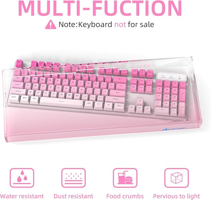 Attack Shark KC04 Acrylic Clear Transparent Keyboard Cover(17.4 * 6.5 * 1.89 inch) with Dustproof Waterproof Anti-hit Anti-cat Protective Case for Standard 104 Key Mechanical Gaming Keyboard Pink