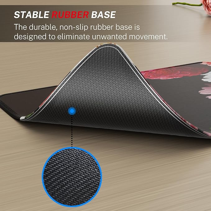 MROCO Mouse Pad [30% Larger] with Anti-Fray Stitched Edges, Premium-Textured Waterproof Surface, Non-Slip Rubber Base, Computer & Gaming Mouse Mat for Laptop, Office & Home, 8.5 x 11 in, Black Flower