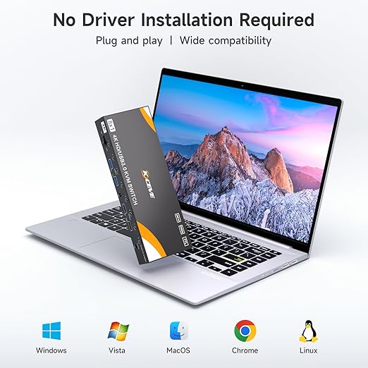 HDMI KVM Switch 8 Computers 1 Monitor, 8 Ports USB 3.0 KVM Switcher Support 4K@60Hz for 8 PC Share Keyboard and Mouse, Support Hotkey Switching Way