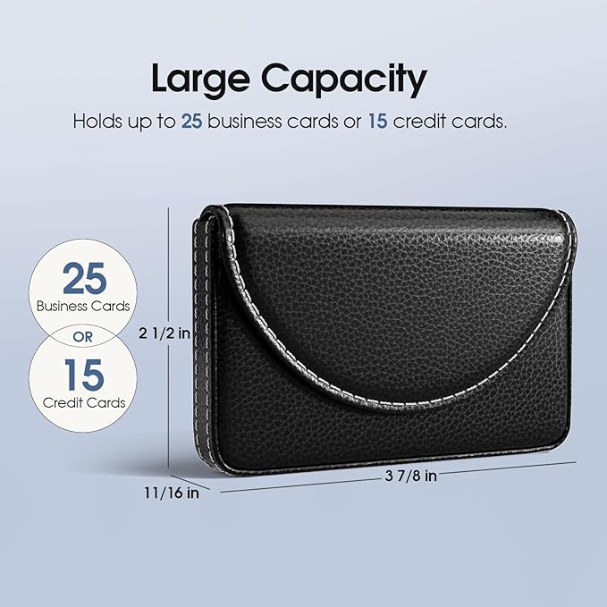 MaxGear Business Card Holder Case, PU Leather Business Card Case for Purse, Pocket Travel Name Card Holder Wallet for Men or Women Gift, Portable Magnetic Business Card Carrier, Slim & Stylish, Black