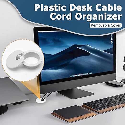 5pcs 1-3/8 Inch Desk Grommet, Plastic Desk Hole Cover, White Cable Hole Cover, Desk Hole Grommet for Wire Cord Organizing Office Computer Desk