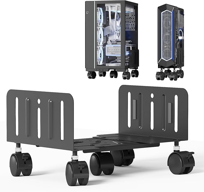 JOY worker Computer Tower Stand, 4.9 to 13.9 inch Wide Adjustable Mobile PC Cart with 5 Wheels, Steel Tower Floor Stand Holds Up to 66 lbs, Rolling Gaming CPU Holder Under Desk, Black