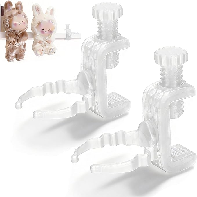 Floating Doll Holder compatible with Labubu & 20cm Cotton Dolls, Invisible Figure Display Clamp for Shelf Edge, High-Resilience Resin M Type Fit 5-10" Dolls (2 Set, White) (Dolls Not Included)
