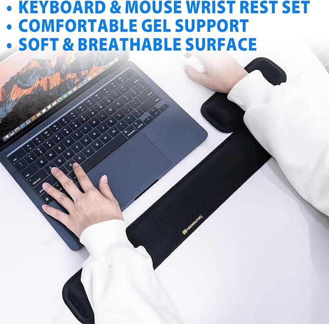 Cyberguys! Ergonomic Keyboard Wrist Rest and Mouse Pad Set, Silicone Gel Wrist Support with Non-Slip PU Base, Soft Lycra Desk Accessories for Office, Gaming & Laptop