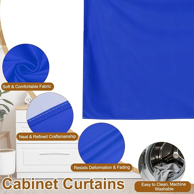 uxcell Cabinet Curtains, Dust Proof Privacy Drape Short Curtain, Hook & Loop Under The Desk Skirt for Kitchen Bathroom Closet Storage Room (51.1" W x 27.6" H, Bright Blue)