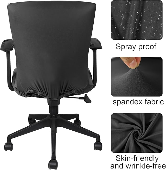 Tallew 4 Pcs Office Chair Covers Set Computer Universal Protective Stretchable Chair Seat Covers Desk Armrest Cover Pads Office Cushion Backrest for Rotating(Regular,Dark Grey)