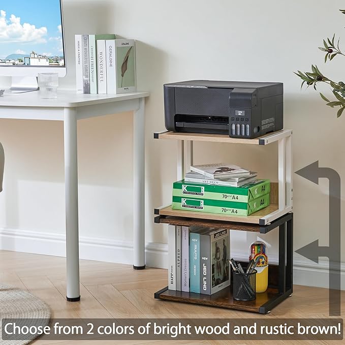 IBUYKE Under Desk Printer Stand,2 Tier Printer Cart,Mobile Home Desktop Organizer Shelf with 4 Wheels,for Fax, Home Office Use，Rustic Brown UTLJ007H