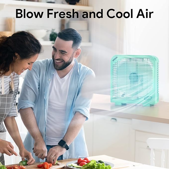 shinic 10" Tabletop Box Fan for Bedroom, 2 Speeds, Quiet Table Fan with Strong Airflow, Energy Efficient Small Box Fan, Portable Kitchen Exhaust Fan for Bedroom Bathroom Office Dorm Workshop, White