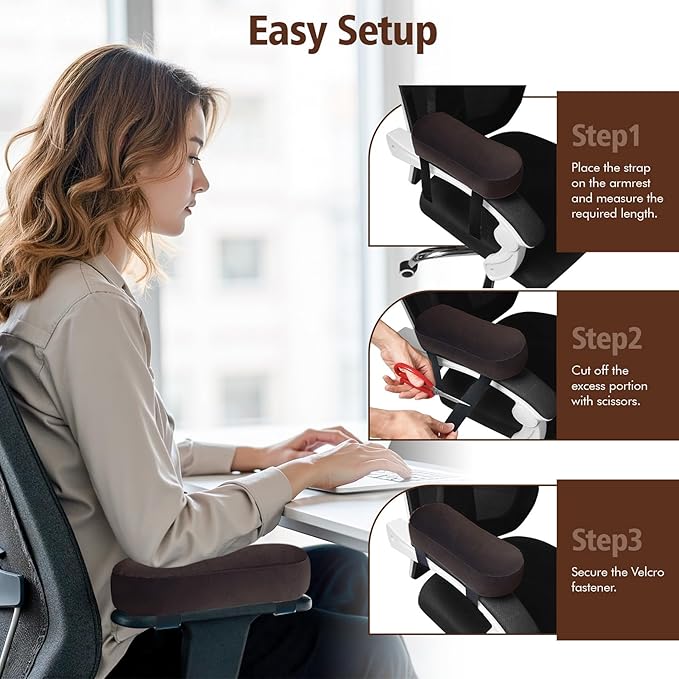 WdFour 2-Pack Non-Slip Armrest Pads for Office & Gaming Chairs - Ergonomic Forearm Support Pillow for Desk, Computer & Wheelchair, Pressure Relief Cushions (Chocolate)