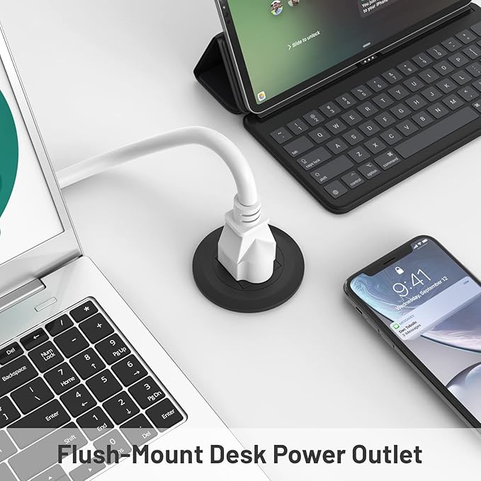 Mini Desktop Power Hub Grommet Socket, Flush-Mount Desk Outlet Build-in 1 US Standard Outlet with 6.56 FT Extension Power Cord, Recessed Power Strip Socket for Desk Nightstand Cabinet Counter