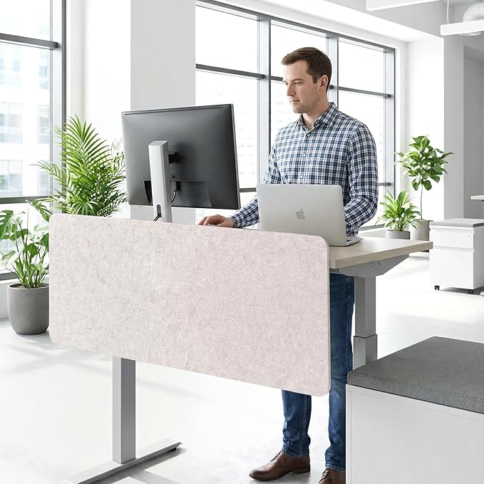 Desk Divider, Clamp On Felt Desk Privacy Panels, Acoustic Sound Absorbing Desk Partition for Office Desk, Reduce Distractions, Oatmeal, 1 Pack, 24 x 48 in