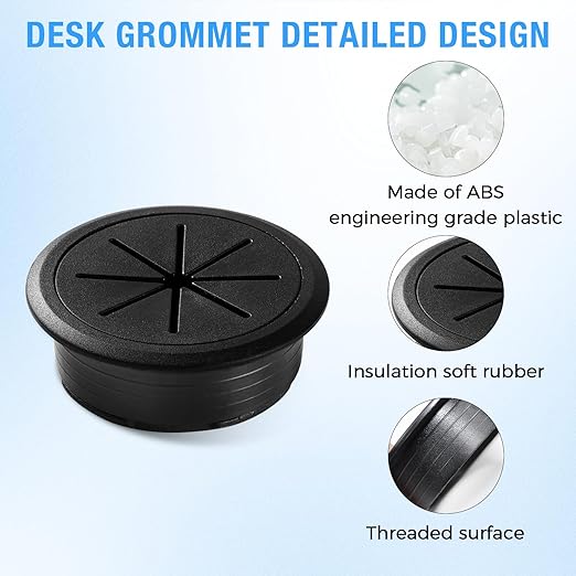 Desk Grommet 2-1/16" (53 mm), Desk Hole Cover for Cables White, Cable Grommet ABS Plastic, Desk Hole Grommet for Office and Home Table Cable, Detachable & Flexible Cable Cord Organizer-4 Pcs