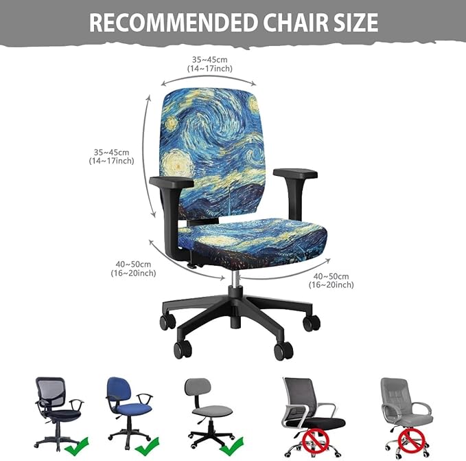Van Gogh Starry Night Office Chair Covers Stretchable Office Chair Seat Cover 2 Piece Washable Gaming Chair Cover Universal Fit Most Wheelchairs,Computer Chairs,Gaming Chairs