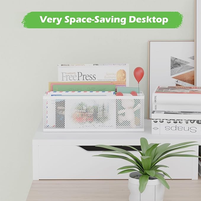 Mail Holder Countertop, Mail Organizer with 2 Slots, Mail Basket Wall Mounted Desktop Mail Sorter Letter Holder Box Envelope Organizer for Home Office, White