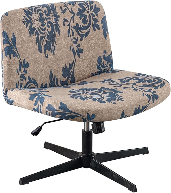 Armless Chair Slipcover Stretch Criss Cross Chair Cover, Mid Back Wide Seat Accent Chair Covers,Modern Vanity Chair Cover for Office Desk (Blue Flower)