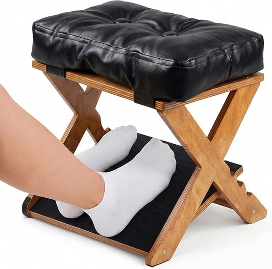 Unittype Double Step Foot Rest for Under Desk – Ergonomic Footrest with Massage Surface, Non-Slip Adjustable Wooden Foot Stool with Cushion for Improving Sitting Posture, Office Work & Home(Walnut)