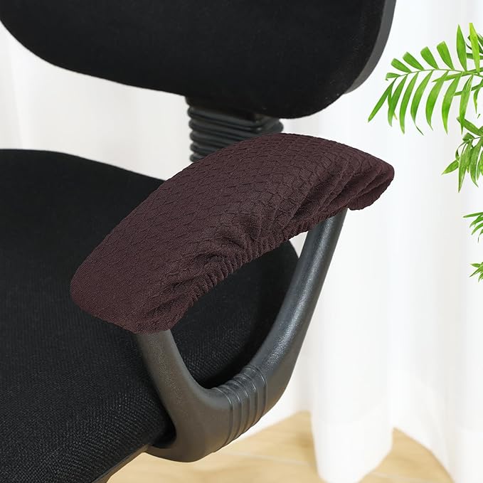 Smiry Stretch Jacquard Office Computer Chair Armrest Covers, 2PCs Removable Washable Anti-dust Desk Chair Arm Pad Covers, Chocolate