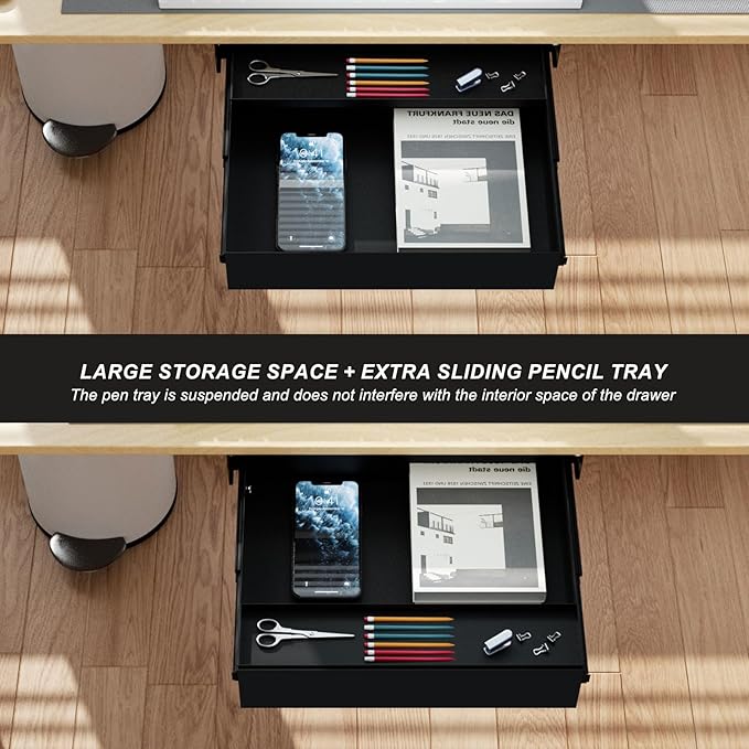 Under Desk Drawer(15.2''x10''x2.8'') with Sliding Pencil Tray, Desk Mounted Sliding Pull-out Drawer for Home Office, Extra Storage Organizer for Sit Stand Workstation